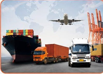 Ship, trucks and aircraft representing integrated logistics